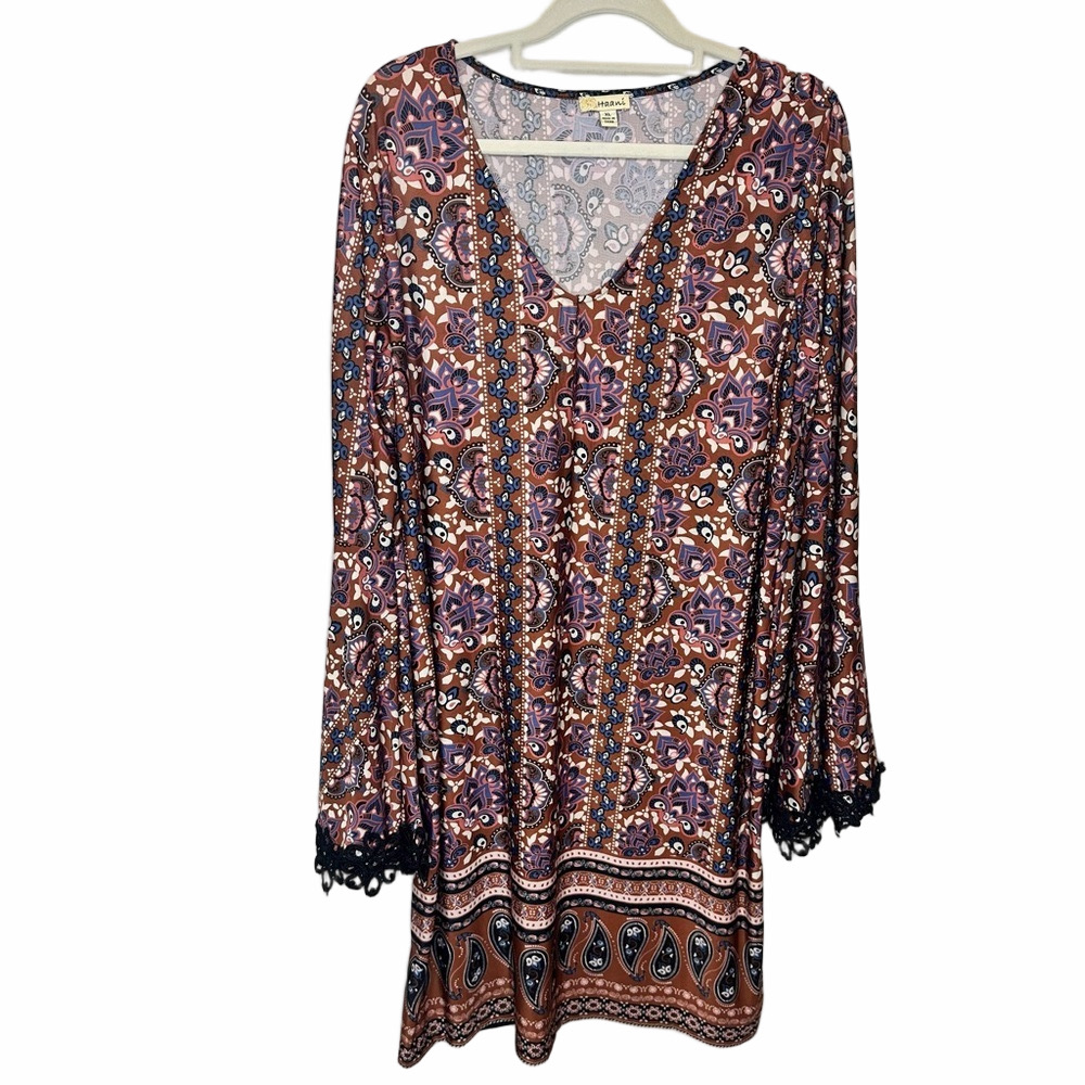 Haaui Rust Multicolorored Babydoll Printed Dress Size XLarge